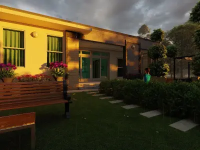  4-bedroom modern contemporary house plan Low-poly 3D model