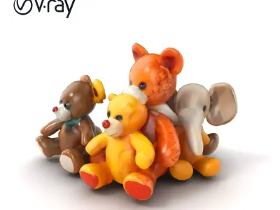 Colorful Plush Toys Collection model pack Low-poly 3D model