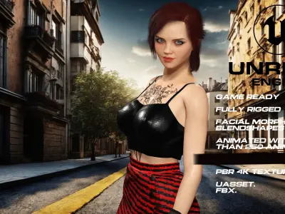 Tattoo girl full rigged - game ready - animated Low-poly 3D model