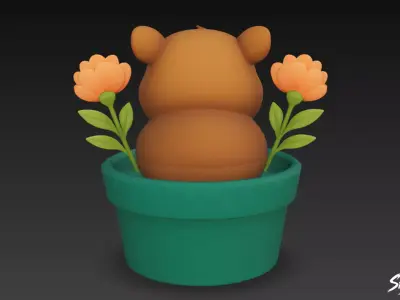 Beaver in Flower Pot Low-poly 3D model