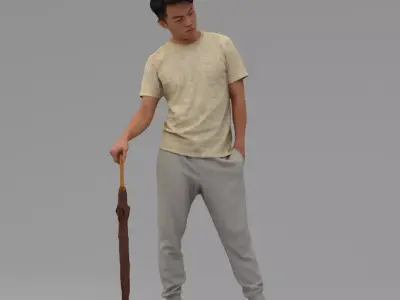 A Strong Young Man Standing With Umbrella  3D model