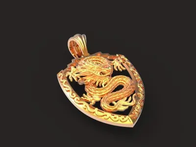dragon-01 gold pendant with dragon 3D print model