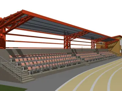 Tribune for football field with administrative building 3D model