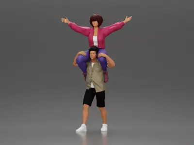 Man in shorts carrying girlfriend on shoulders 3D print model