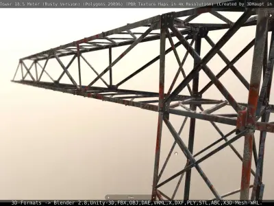 Transmission Tower 18 Meter Rusty Version Low-poly 3D model