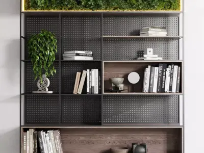 Metal Shelves Decorative With Plants and Book 3D model