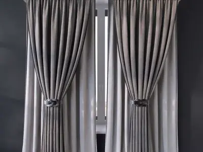 Curtain pair of curtains on wall 3D model