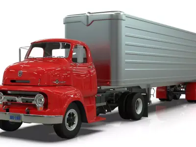 COE Semi Truck Single Axle plus box Trailer 3D model