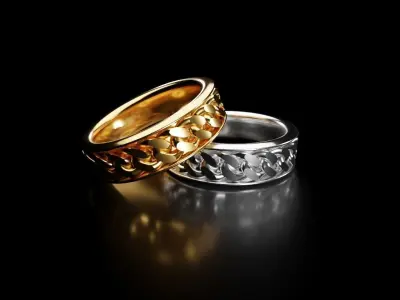 Ring with cuban chain design element Free 3D print model