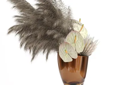 Anthuriums and Protea with Pampas grass 3D model