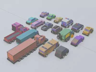 18 cars collection Low-poly 3D model