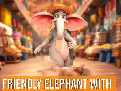 Friendly Elephant with Hat model pack Low-poly 3D model