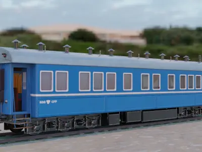 Steam Passengers Car Low-poly 3D model Low-poly 3D model