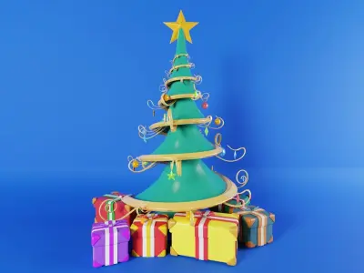 Stylized Christmas Tree and gift boxes 3D model