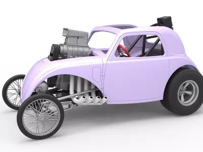 Front engine old school dragster with shell V10 Scale 1 to 25 3D print model