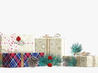 Decorated Christmas gifts 02 3D model