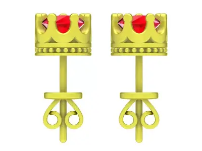 Luxury Crown Gemstone Stud Earrings 4138 3D print model