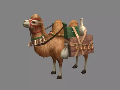 Cartoon bactrian camel - Pulling Goods - Caravans - Silk Road Low-poly 3D model