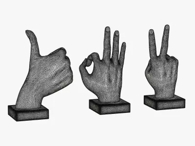 Metallic Hand 3 Piece Figurine Set 3D model