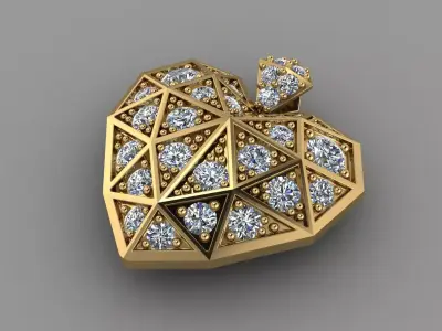 PPY-003 geometric heart pendant gold 3D print model