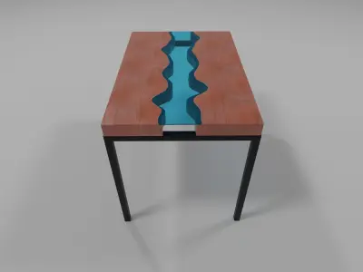 Decorative wooden table with a river inside 3D model