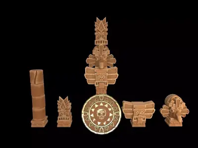 Aztec Maya Mesoamerican Stylized Game Asset with totem heads Low-poly 3D model