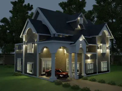 New Classic house exterior 3d model  architecture building Low-poly 3D model