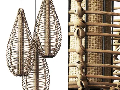 Lamp wicker branch rattan spindle 3D model