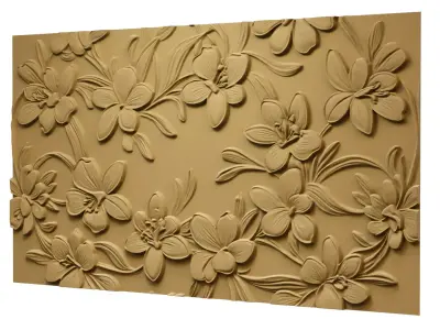 modern rose panel wall decor set relief stl mural CNC 306 3D model