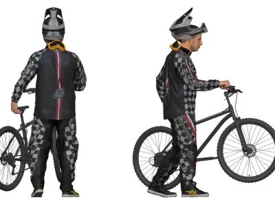001540 Cyclist with a bicycle 3D model