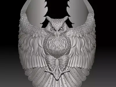 Owl Ring Sculpture jewelry Gold necklace 3D print model
