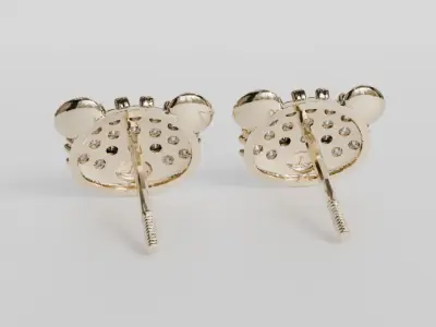 bear face diamond earrings 3D print model