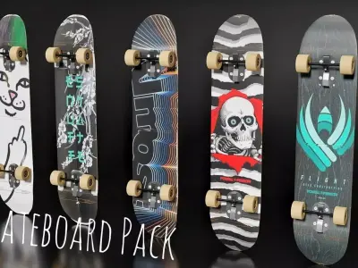 5 Skateboard Pack Low-poly 3D model