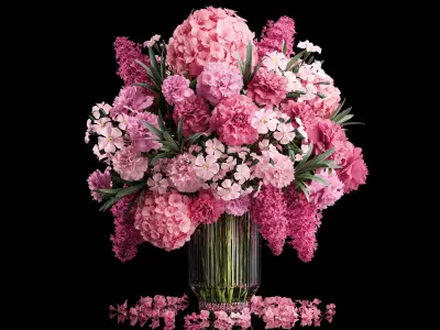Solemn bouquet of pink flowers vase lilac hydrangea 337 3D model