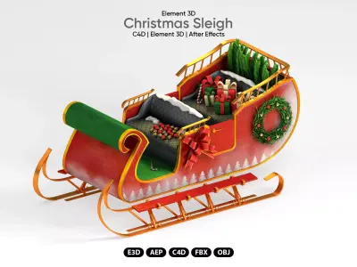 Christmas Sleigh 3D Model for Element 3D and Cinema 4D  3D model