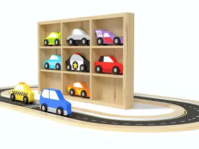 Doug Wooden Car Set and road 3D model