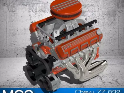 Chev 632 Crate Motor 1000hp with pulleys GM Performance BBC 3D print model