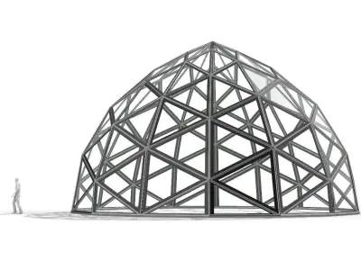 Triangulated Dome Pavilion wireframe structure Glass Panels V2 3D model
