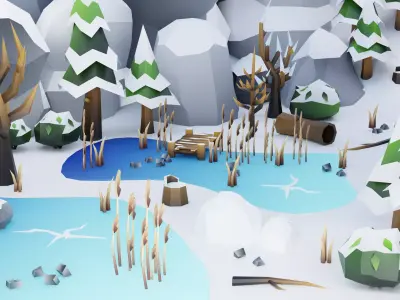 Winter Forest Asset Free low-poly 3D model