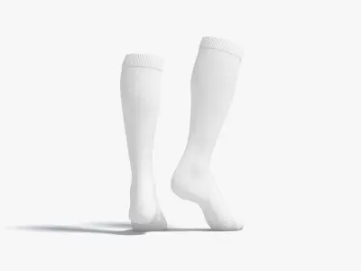 White Knee High Socks stand on tiptoe - fabric sox pair Low-poly 3D model