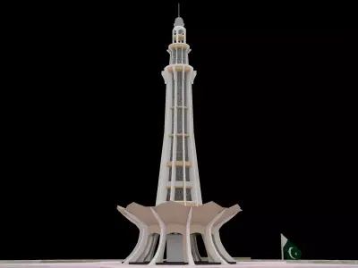 Minar-e-Pakistan - Lowpoly - Game Ready golden dome Low-poly 3D model