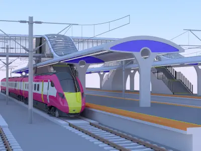 Station with Azuma train II 3D model