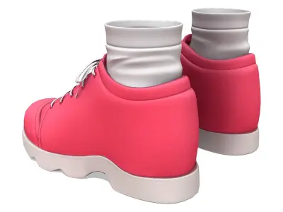Coral Pink Female Sport Shoes With White Socks Low-poly 3D model