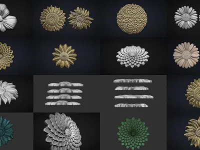 Garden Flowers Bas Relief Set 3D Model Collection