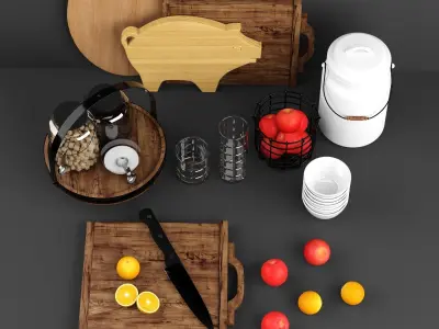 Kitchen Decorative Set  Low-poly 3D model