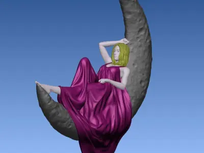 Lying Sleep Moon Night Girl moonlight 3D print model