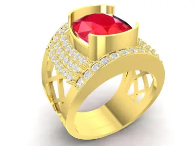 Luxury Oval Gemstone Men Ring With Square Halo 3547 3D print model