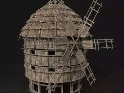 Next Gen AAA THATCHED FANTASY MEDIEVAL WOODEN SILO WINDMILL Free low-poly 3D model