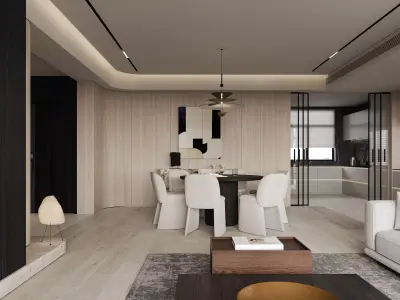 Modern living room dining room interior scenes  3D model