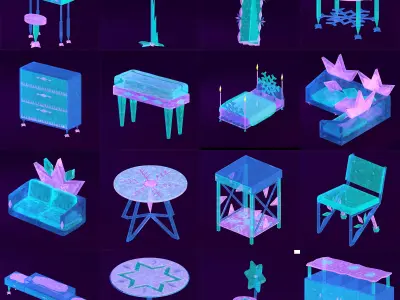 Ice-Themed Cartoon Furniture Collection 3D model